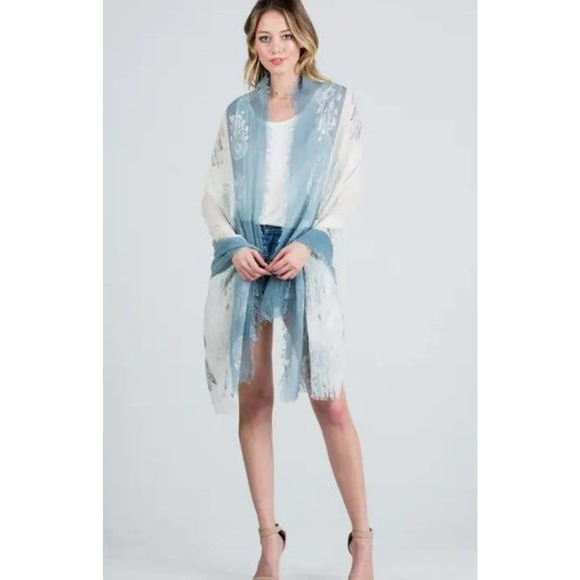 Light Blue White Dream Catcher Lightweight Frayed Scarf Wrap - Picture 2 of 7